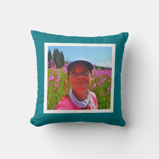 Coussin MONOGRAM bleu uni personnalisé, ajouter instagram
