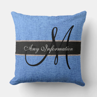 Coussin Monogram Blue Burlap Russe Jute