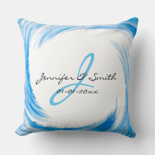 Coussin Monogram Blue Swirl Art Abstrait