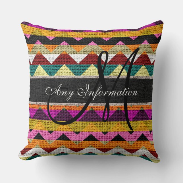 Coussin Monogram Chevron Burlap Rustique #7 (Recto)