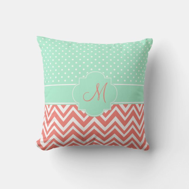 Coussin Monogram Coral Chevron avec Motif de point de la p (Recto)