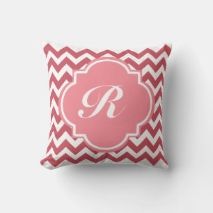 Coussin Monogram Dusty Rose et Deep Red Chevron