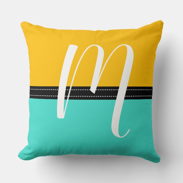 Coussin Monogram Elegant Turquoise & Amber Solid Color (Recto)