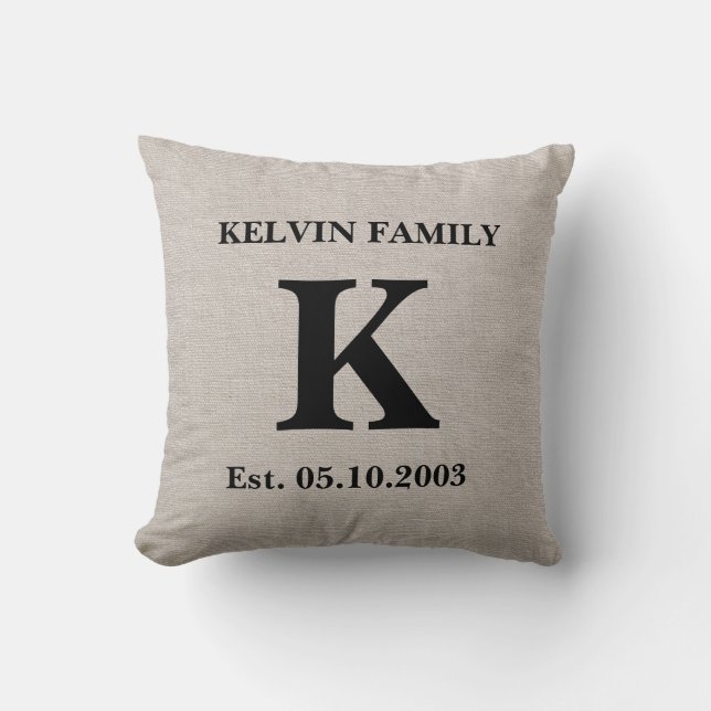 Coussin Monogram faux lin burlap rustique chic tout de sui (Recto)