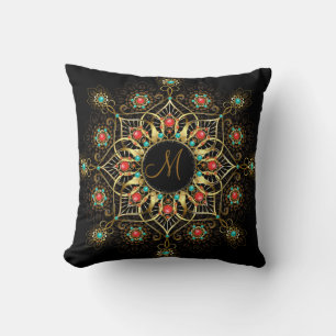 Coussin Monogram Gold Turquiose Red Mandala Jewel