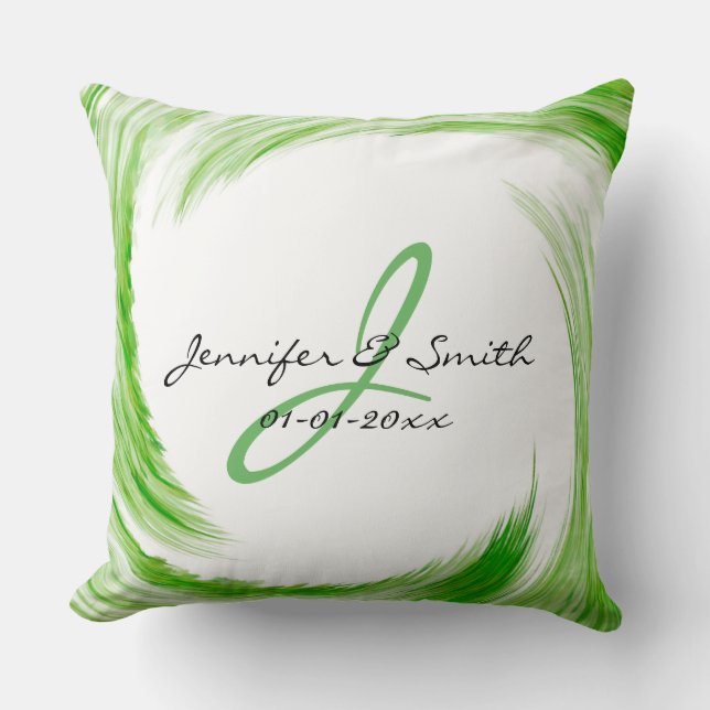 Coussin Monogram Green Swirl Art Abstrait #2 (Recto)