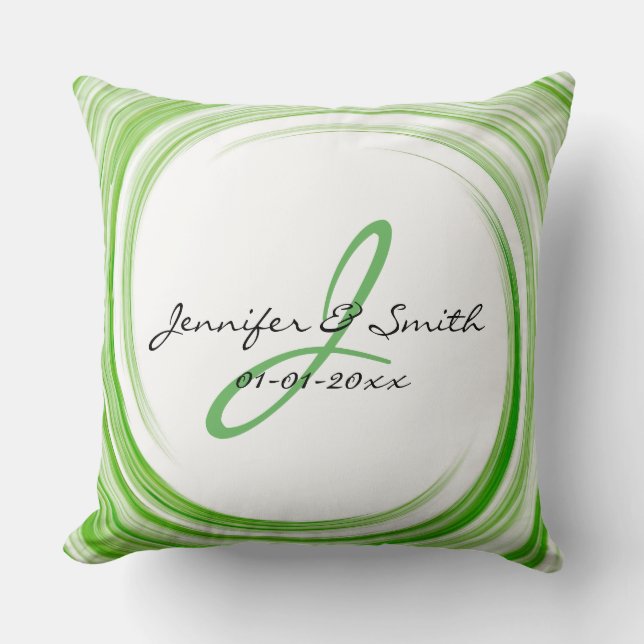 Coussin Monogram Green Swirl Art Abstrait #3 (Recto)