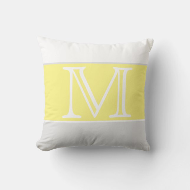 Coussin MONOGRAM gris jaune Bande blanche Couleur solide (Recto)