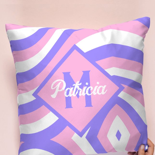 Coussin Monogram Groovy Rose & Violet Psychédélique (Créateur téléchargé)