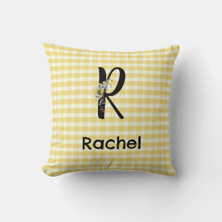 Coussin Monogram initial watercolor flower gingham pattern