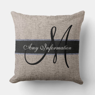 Coussin Monogram Khaki Burlap Russe Jute