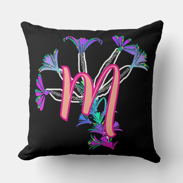 Coussin Monogram M initiale florale (Recto)