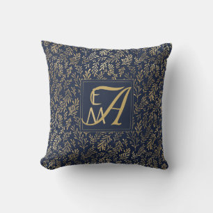 Coussin Monogram Marine Gold Leaf Nouveaux mariés Nouveau