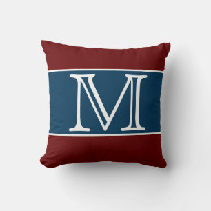 Coussin MONOGRAM Maroon Marine Bleu bande Couleur uni