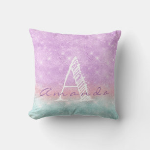 Coussin Monogram Ombre Nom Purple Blue Pastel Aquarelle