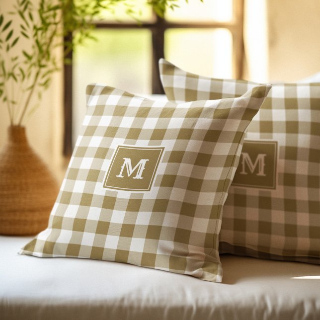 Coussin Monogram Or et Blanc Buffalo Carreaux (Créateur téléchargé)