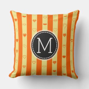 Coussin Monogram Orange Stripes Motif de coeur moderne