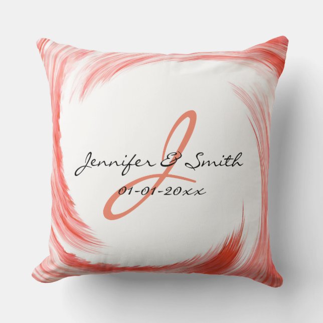 Coussin Monogram Orange Swirl Art Abstrait (Recto)