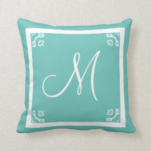 Coussin MONOGRAM poudre solide bleu personnalisé