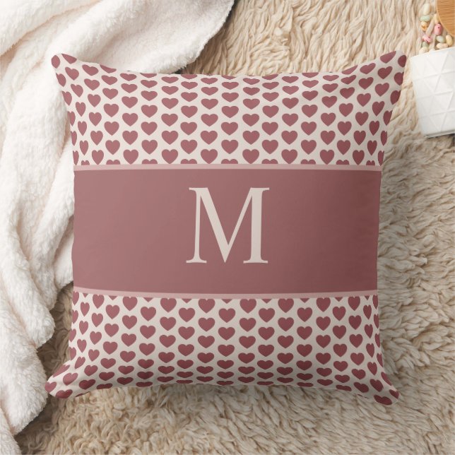 Coussin Monogram Retro Hearts Pink Burgundy (Couverture)