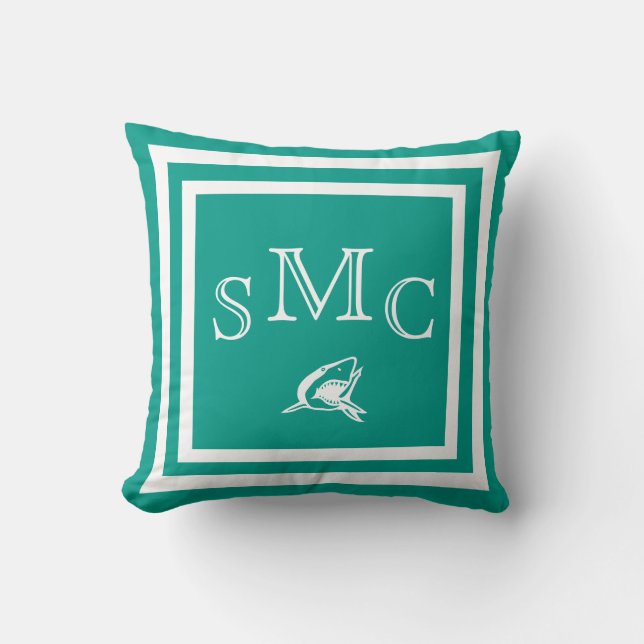 Coussin MONOGRAM Solide turquoise aqua bleu Shark plain co (Recto)