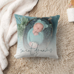 Coussin Monogram Sweet Dreams Baby Photo Turquoise