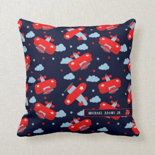 Coussin Monograme des Red and Blue Planes et des Clouds