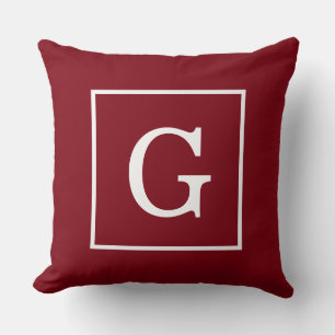 Coussin Monograme initial de Burgundy White Framed