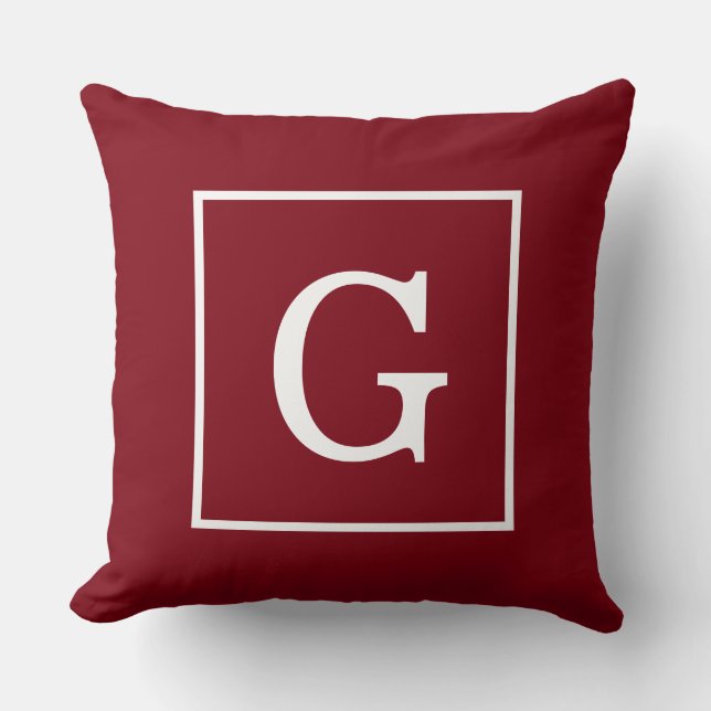 Coussin Monograme initial de Burgundy White Framed (Recto)