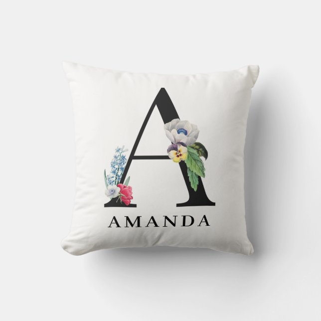 Coussin Monogramme A Alphabet Floral Personnalisé  (Recto)