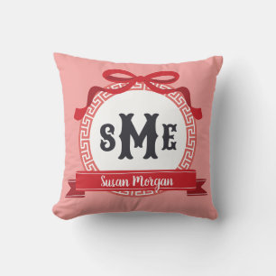 Coussin Monogramme à boucle à clé grecque inversée Rouge C