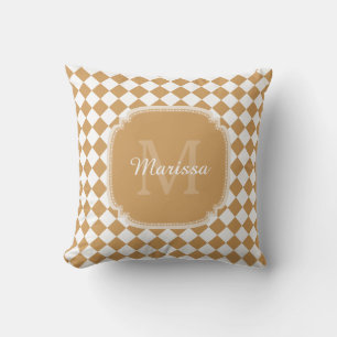 Coussin Monogramme à carreaux jaune vergeoise avec nom