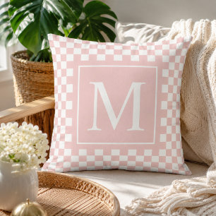 Coussin Monogramme à carreaux rose personnalisé