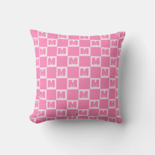 Coussin Monogramme à carreaux rose tendance Initiale
