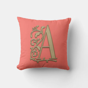 Coussin Monogramme A Corail Rose Famille, Mariage, Anniver