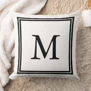 Coussin Monogramme à double cadre noir et blanc classique