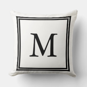 Coussin Monogramme à double cadre noir et blanc classique