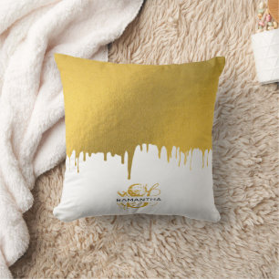 Coussin Monogramme à gouttes métallisées or tendance