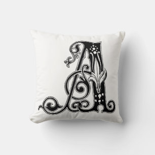 Coussin Monogramme A Modèle floral noir et blanc initial