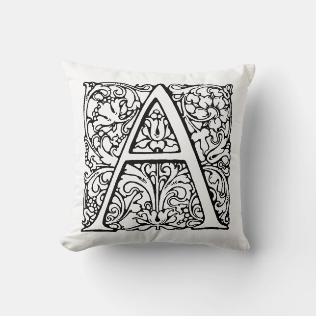 Coussin Monogramme A Modèle floral noir et blanc initial (Recto)