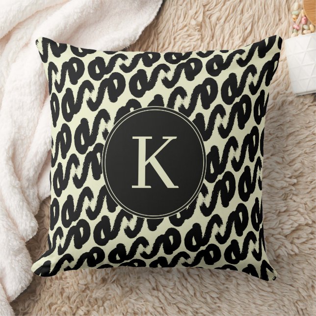 Coussin Monogramme à motif abstrait noir et blanc élégant (Couverture)