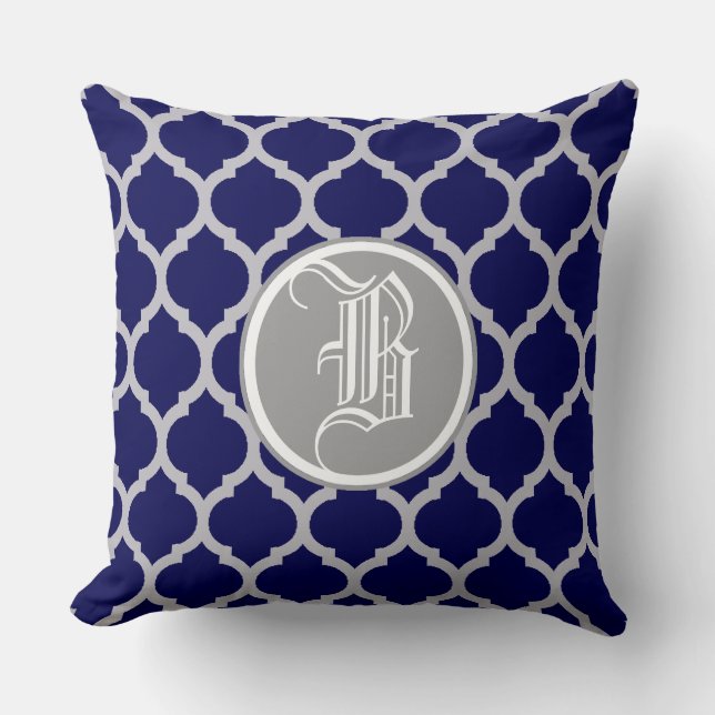 Coussin Monogramme à motif quatrefeuilles bleu marine (Recto)