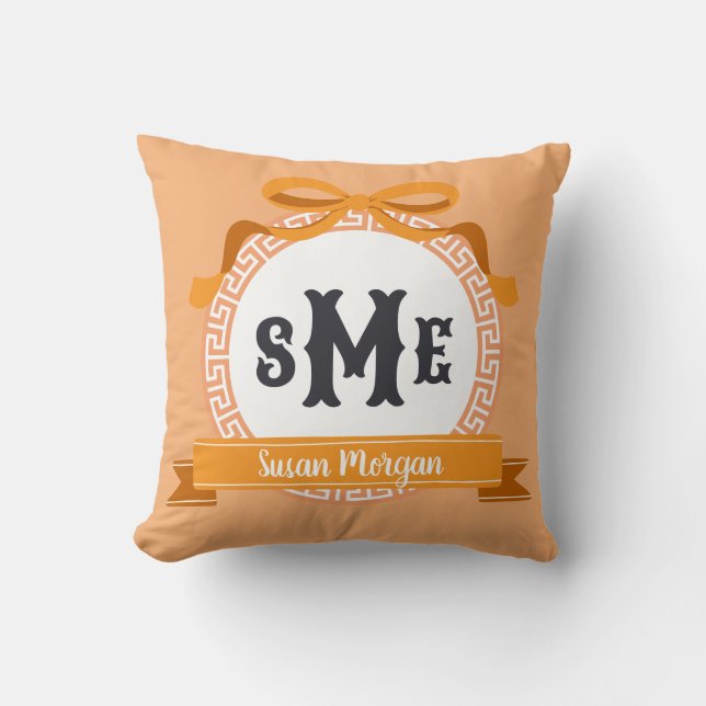 Coussin Monogramme à nœud à clé grecque inversée orange vi (Recto)