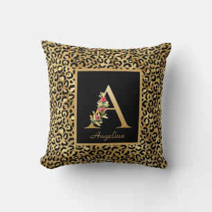 Coussin Monogramme A personnalisé Léopard Moderne