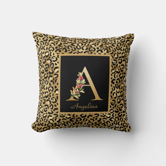 Coussin Monogramme A personnalisé Léopard Moderne (Recto)