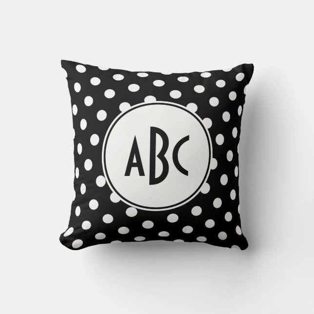 Coussin Monogramme à points polka noirs et blancs (Recto)