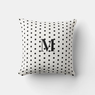 Coussin Monogramme à pois noir et blanc 