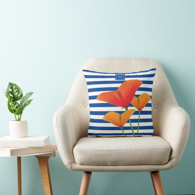 Coussin Monogramme à rayures bleu chic (Chaise)
