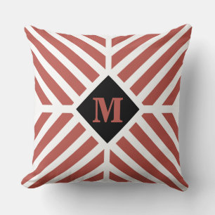 Coussin Monogramme à rayures diagonales en terre cuite mod