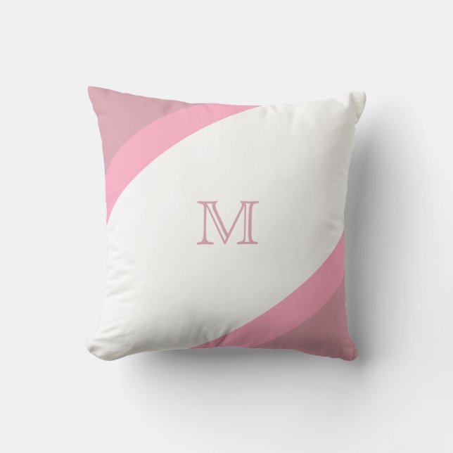 Coussin Monogramme à rayures roses simple et moderne (Recto)